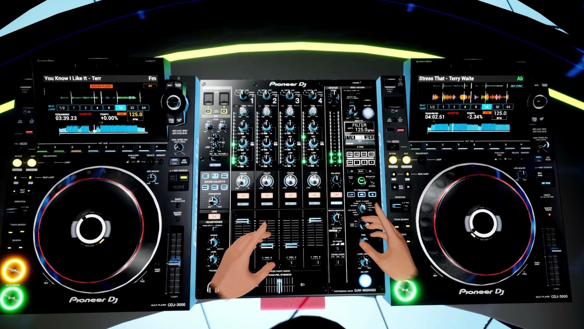 VR DJ deck top down view